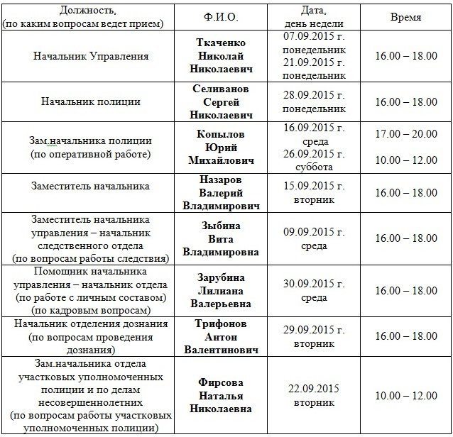 График личного приема граждан образец