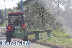 В Керчи траву на обочинах косят трактором