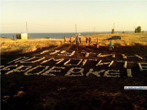 Новости » Общество: Керчане выложили огромное обращение Путину на поле