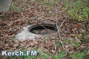 Новости » Общество: Керчане жалуются на открытый люк в Комсомольском парке