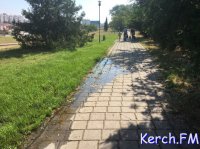 Новости » Коммуналка » Общество: В Керчи на Ворошилова уже четвертые сутки течет по тротуару вода