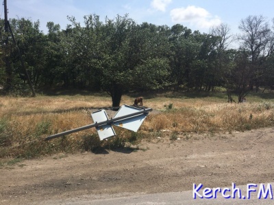 Новости » Общество: В Керчи неизвестные сломали дорожный знак