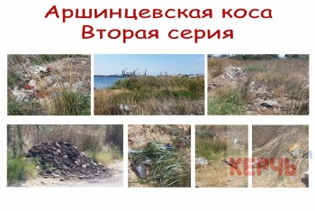 Новости » Общество: Керчане продолжают находить горы мусора в районе Аршинцевской косы