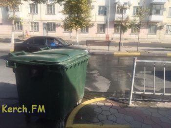 Новости » Общество: Вода из мусорного контейнера в Керчи выливается на проезжую часть
