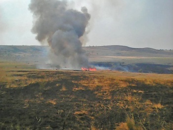 Пожар чуть  не уничтожил посевы в Ленинском районе Крыма