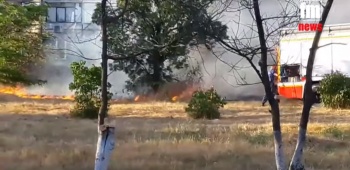 Около школы №26 горела сухая трава (видео)