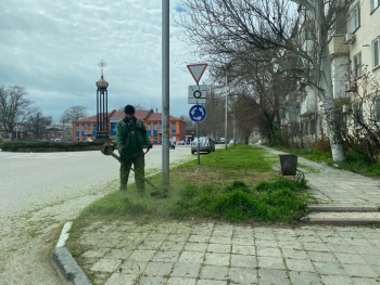 Новости » Общество: В Керчи начали покос травы на обочинах дорог