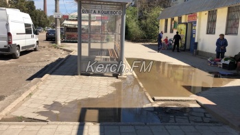 Новости » Общество: На Семи Ветрах канализация залила остановку и дорогу
