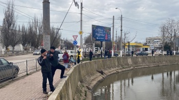 Новости » Общество: Рыбалка по-керченски: на речке Мелек-Чесме ажиотаж из желающих выловить рыбу