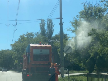 Идет уборка: коммунальщики Керчи моют дорожные знаки и красят столбы