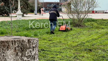 В центре Керчи начали косить траву